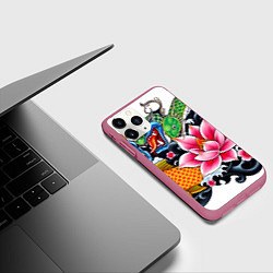 Чехол iPhone 11 Pro матовый Иредзуми на белом фоне, цвет: 3D-малиновый — фото 2