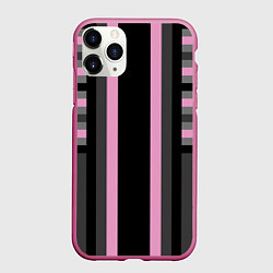 Чехол iPhone 11 Pro матовый Розово серый полосатый узор, цвет: 3D-малиновый