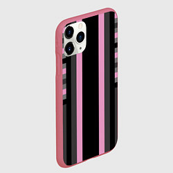 Чехол iPhone 11 Pro матовый Розово серый полосатый узор, цвет: 3D-малиновый — фото 2