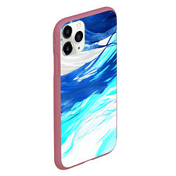 Чехол iPhone 11 Pro матовый Синие волны на белом фоне, цвет: 3D-малиновый — фото 2