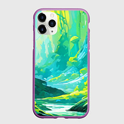 Чехол iPhone 11 Pro матовый Зелёная кислотная абстракция, цвет: 3D-фиолетовый