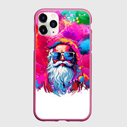 Чехол iPhone 11 Pro матовый Дед мороз красочный хипстер, цвет: 3D-малиновый