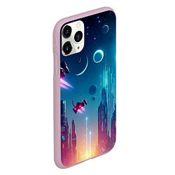 Чехол iPhone 11 Pro матовый Neon metropolis in the future - ai art fantasy, цвет: 3D-розовый — фото 2