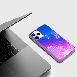 Чехол iPhone 11 Pro матовый Розовые тучи на голубом небе киберпанк, цвет: 3D-фиолетовый — фото 2