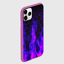 Чехол iPhone 11 Pro матовый Неоновый огонь и соты, цвет: 3D-фиолетовый — фото 2