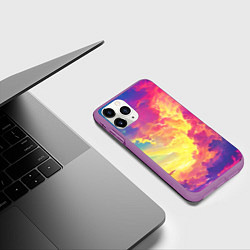 Чехол iPhone 11 Pro матовый Розовые облака на синем небе, цвет: 3D-фиолетовый — фото 2
