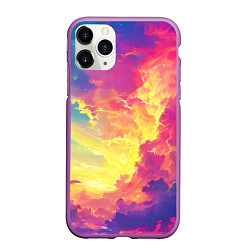 Чехол iPhone 11 Pro матовый Розовые облака на синем небе, цвет: 3D-фиолетовый