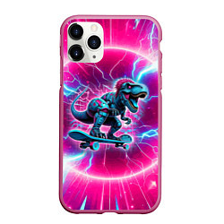 Чехол iPhone 11 Pro матовый Cyber tyrannosaurus is a cool skateboarder, цвет: 3D-малиновый