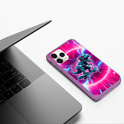 Чехол iPhone 11 Pro матовый Cyber tyrannosaurus is a cool skateboarder, цвет: 3D-фиолетовый — фото 2