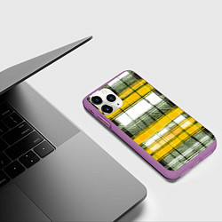 Чехол iPhone 11 Pro матовый Чёрные полосы на жёлто-белом фоне, цвет: 3D-фиолетовый — фото 2