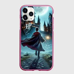 Чехол iPhone 11 Pro матовый Гарри Поттер с волшебной палочкой - Хогвартс, цвет: 3D-малиновый