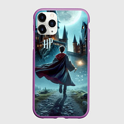 Чехол iPhone 11 Pro матовый Гарри Поттер с волшебной палочкой - Хогвартс, цвет: 3D-фиолетовый