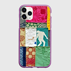 Чехол iPhone 11 Pro матовый Пэчворк с человечком, цвет: 3D-фиолетовый
