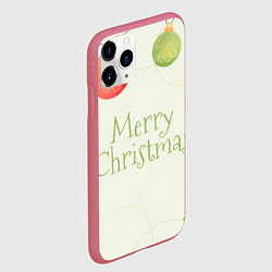 Чехол iPhone 11 Pro матовый Нежный зеленый merry Christmas, цвет: 3D-малиновый — фото 2