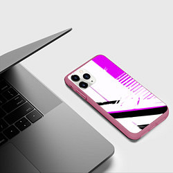 Чехол iPhone 11 Pro матовый Полосы на белом фоне чёрно-фиолетовые, цвет: 3D-малиновый — фото 2