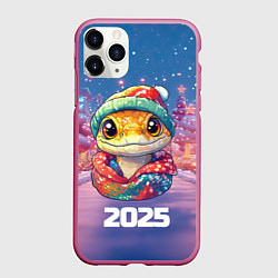 Чехол iPhone 11 Pro матовый 2025 новогодняя маленькая змейка, цвет: 3D-малиновый