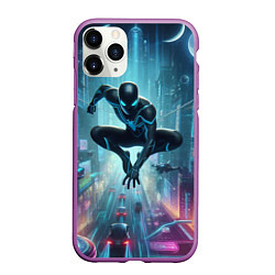 Чехол iPhone 11 Pro матовый Spider-man in the neon metropolis, цвет: 3D-фиолетовый