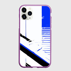 Чехол iPhone 11 Pro матовый Чрно-синие полосы на белом фоне, цвет: 3D-фиолетовый