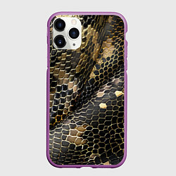 Чехол iPhone 11 Pro матовый Кожаный змеиный принт, цвет: 3D-фиолетовый