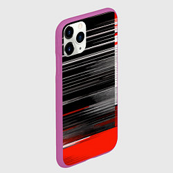 Чехол iPhone 11 Pro матовый Белые вертикальные полосы на чёрно-красном фоне, цвет: 3D-фиолетовый — фото 2