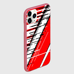 Чехол iPhone 11 Pro матовый Чёрно-белые глитч полосы на красном фоне, цвет: 3D-малиновый — фото 2