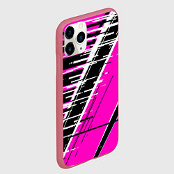 Чехол iPhone 11 Pro матовый Чёрно-белые глитч полосы на розовом фоне, цвет: 3D-малиновый — фото 2