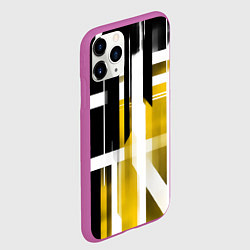 Чехол iPhone 11 Pro матовый Чёрно-жёлтые вертикальные и горизонтальные полосы, цвет: 3D-фиолетовый — фото 2