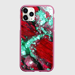 Чехол iPhone 11 Pro матовый Голубой минерал в красном камне, цвет: 3D-малиновый