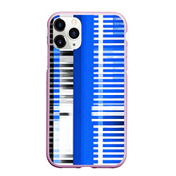 Чехол iPhone 11 Pro матовый White stripes on a black and blue background, цвет: 3D-розовый