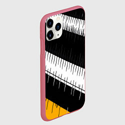 Чехол iPhone 11 Pro матовый Диагональные чёрно-белые полосы на жёлтом фоне, цвет: 3D-малиновый — фото 2