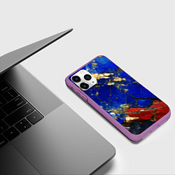 Чехол iPhone 11 Pro матовый Золотой и красный минерал в синем камне, цвет: 3D-фиолетовый — фото 2