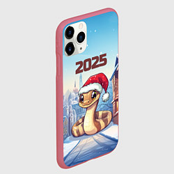 Чехол iPhone 11 Pro матовый Довольная новогодняя змейка 2025, цвет: 3D-малиновый — фото 2