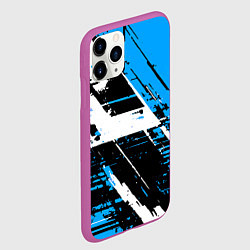 Чехол iPhone 11 Pro матовый Diagonal black and white stripes on a blue backgro, цвет: 3D-фиолетовый — фото 2