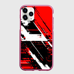Чехол iPhone 11 Pro матовый Diagonal black and white stripes on a red backgrou, цвет: 3D-малиновый