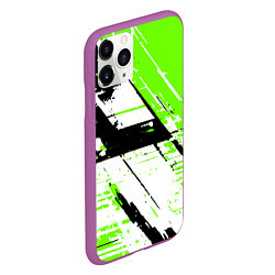 Чехол iPhone 11 Pro матовый Diagonal black and green stripes on a white backgr, цвет: 3D-фиолетовый — фото 2