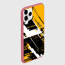 Чехол iPhone 11 Pro матовый Diagonal black and white stripes on a yellow backg, цвет: 3D-малиновый — фото 2