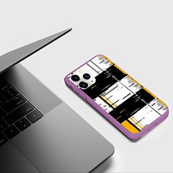 Чехол iPhone 11 Pro матовый Жёлтые и чёрные полосы на белом фоне, цвет: 3D-фиолетовый — фото 2