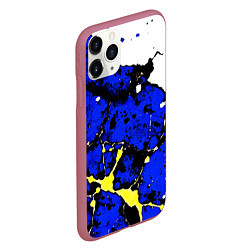 Чехол iPhone 11 Pro матовый Сине-жёлтая абстракция на белом фоне, цвет: 3D-малиновый — фото 2