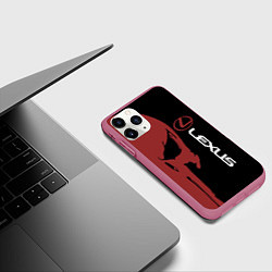 Чехол iPhone 11 Pro матовый Lexus и череп, цвет: 3D-малиновый — фото 2