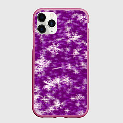 Чехол iPhone 11 Pro матовый Снежинки глитч, цвет: 3D-малиновый