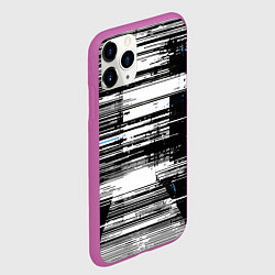 Чехол iPhone 11 Pro матовый Горизонтальные чёрные линии на бело-синем фоне, цвет: 3D-фиолетовый — фото 2