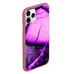 Чехол iPhone 11 Pro матовый Трещины на абстрактном фиолетовом фоне, цвет: 3D-малиновый — фото 2