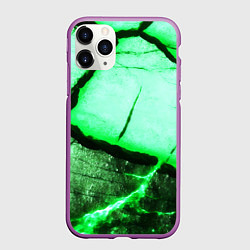 Чехол iPhone 11 Pro матовый Трещины на абстрактном зелёном фоне, цвет: 3D-фиолетовый