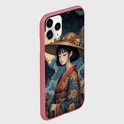 Чехол iPhone 11 Pro матовый Аниме таинственная шляпка, цвет: 3D-малиновый — фото 2