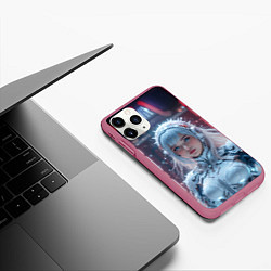 Чехол iPhone 11 Pro матовый Зимняя девушка в кибер костюме, цвет: 3D-малиновый — фото 2