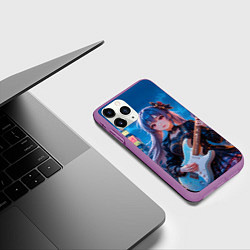 Чехол iPhone 11 Pro матовый Аниме девочка с электрогитарой, цвет: 3D-фиолетовый — фото 2