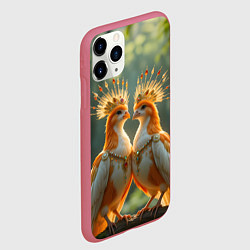 Чехол iPhone 11 Pro матовый Влюбленные птички с коронами, цвет: 3D-малиновый — фото 2