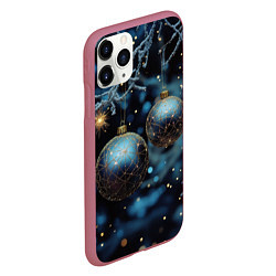 Чехол iPhone 11 Pro матовый Синие новогодние шары, цвет: 3D-малиновый — фото 2