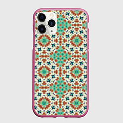 Чехол iPhone 11 Pro матовый Восточный пляжный орнамент зелено коричневый, цвет: 3D-малиновый