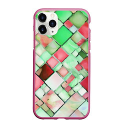 Чехол iPhone 11 Pro матовый Red and green relief squares, цвет: 3D-малиновый